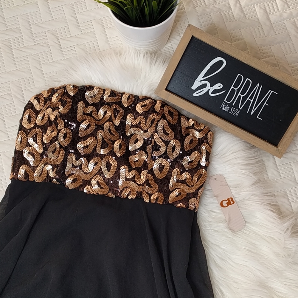 {GB} Strapless Black and Gold Dress - Picture 2 of 6